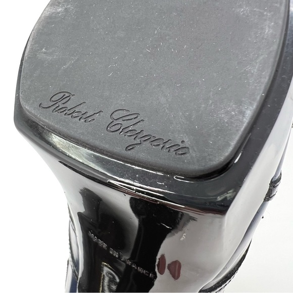 Robert Clergerie Talno Platform Booties Black Blue Leather Size 7.5 Art Deco EUC - Picture 9 of 16